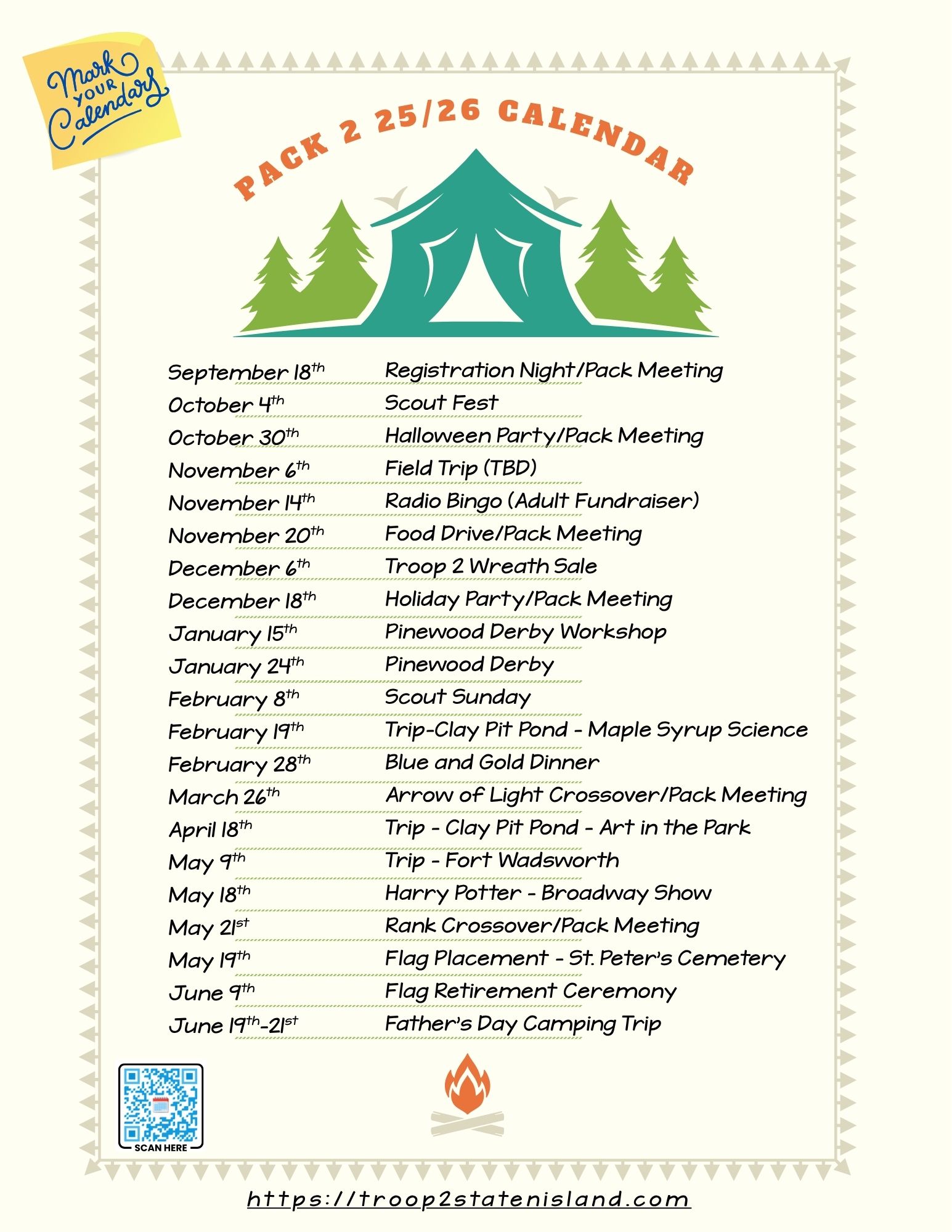 Cub Scouts Pack 2 2025-2026 Calendar